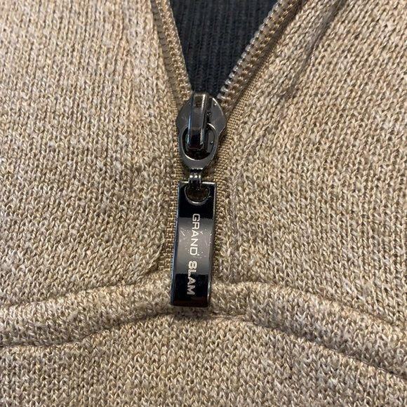 Grand Slam Mens Sweater Quarter Zip Pullover Golf Top Light Brown Large - Picture 2 of 8